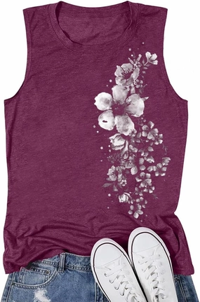 Floral Tank Top for Women Butterflies Dandelion Graphic Print Sleeveless Tees Camping Hiking Tunic T-Shirt