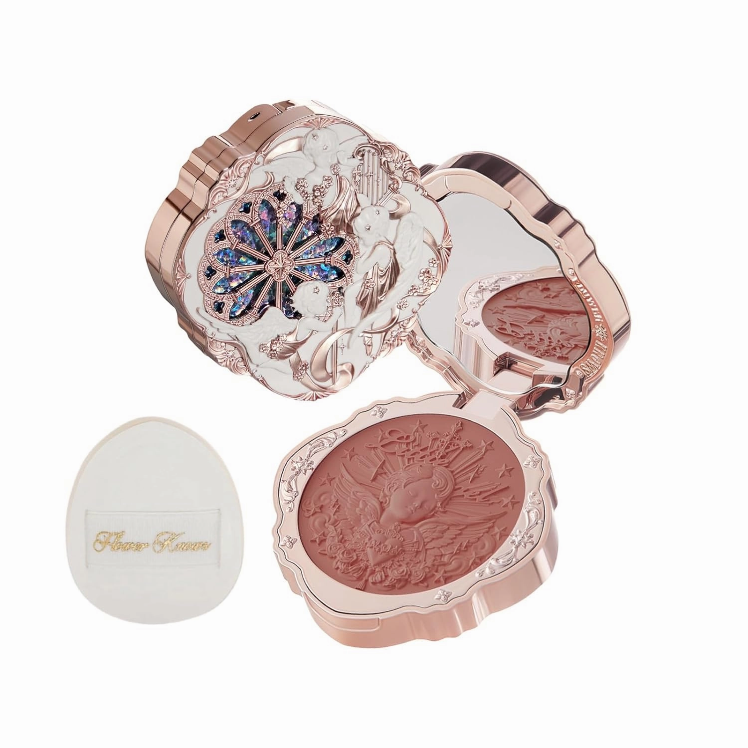 Flower Knows Little Angel Cream Blush & Cushion Powder Puff Set,Buildable & Blendable Makeup Blush for cheeks,Soft & Long-lasting for Girls & Women(01 Flaming Heart,6g)
