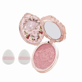 Flower Knows Strawberry Rococo Embossed Blush & Powder Puffs Set,Pink Matte Finish,Buildable & Blendable Makeup Blush for cheeks,Soft & Long-lasting for Girls & Women(03 Classic Ballet, 5g)