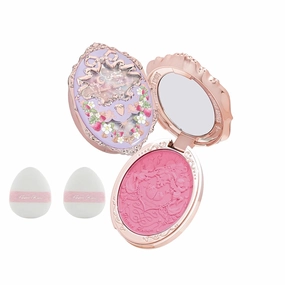 Flower Knows Violet Strawberry Rococo Embossed Blush & Powder Puffs Set,Pink Matte Finish,Buildable & Blendable Makeup Blush for cheeks,Soft & Long-lasting for Girls & Women(G02 Little Cranberry,4.6g)