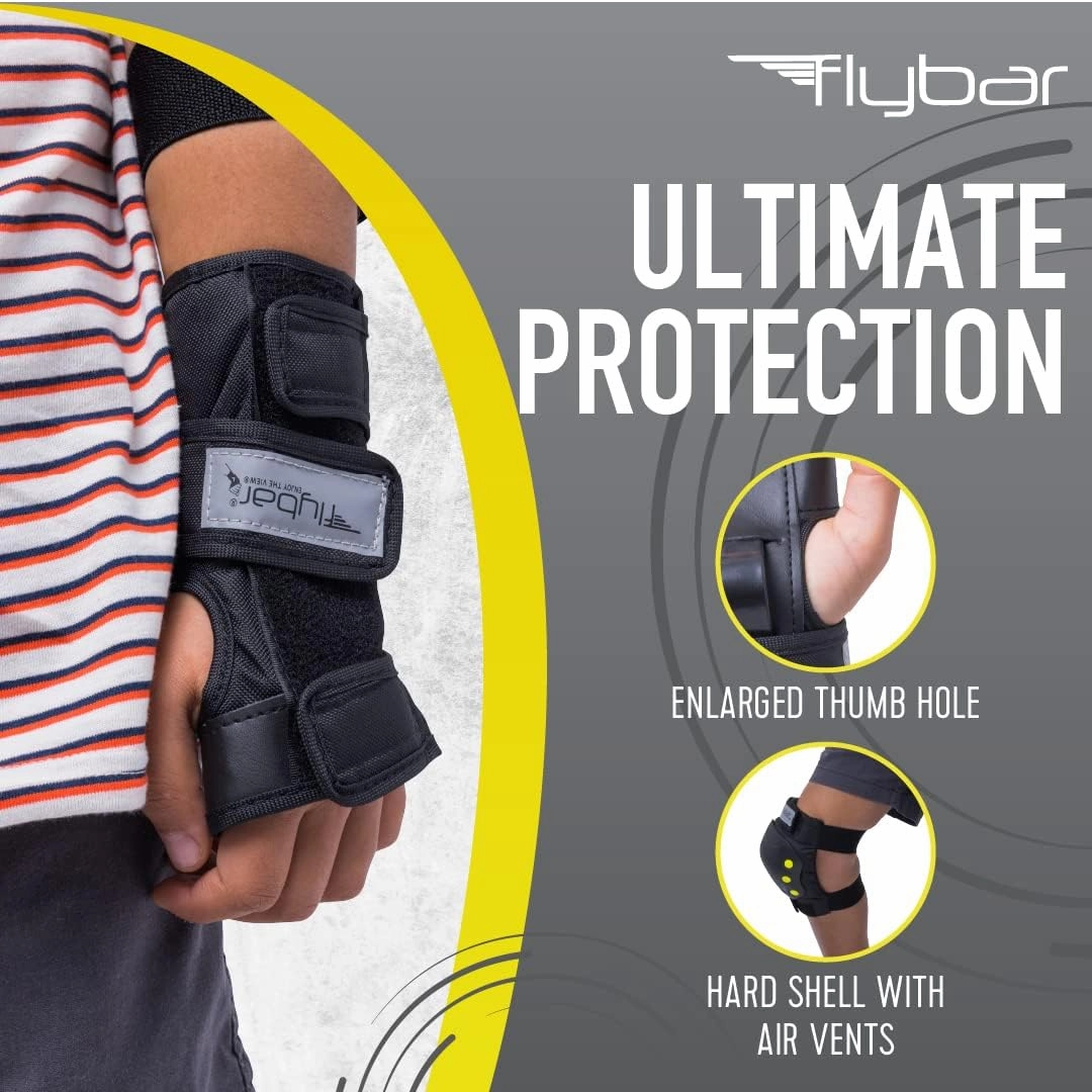 Flybar Knee and Elbow Pads, Wrist Guards Safety Gear-Multi Sport Protection for Skateboard, BMX, Pogo, Inline Skating, Scooter-Kids, Teen, Adult Sizes