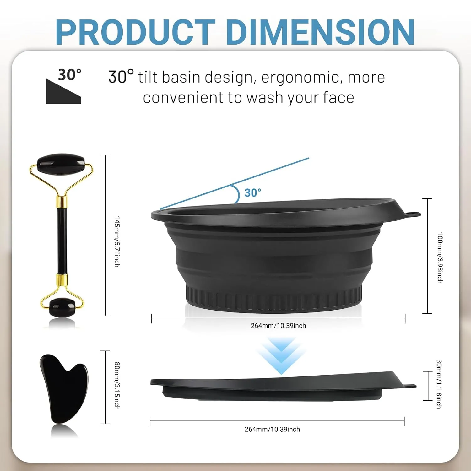 Foldable Facial Ice Bowl Gua Sha facial roller and Silicone Facial Ice Bowl Set Portable Ice Bucket Reusable Facial Ice Holder for Facial Treatments Eliminate Puffiness Travel Built-in Ice Cube