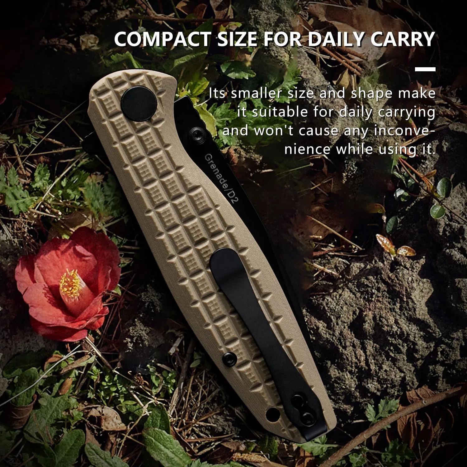 Folding Pocket Knife: 3.5" EDC Knives with G10 handle & D2 Tool Steel for Men Women - Portable Pocket Clip for Camping Hiking Survival Hunting (Brown)