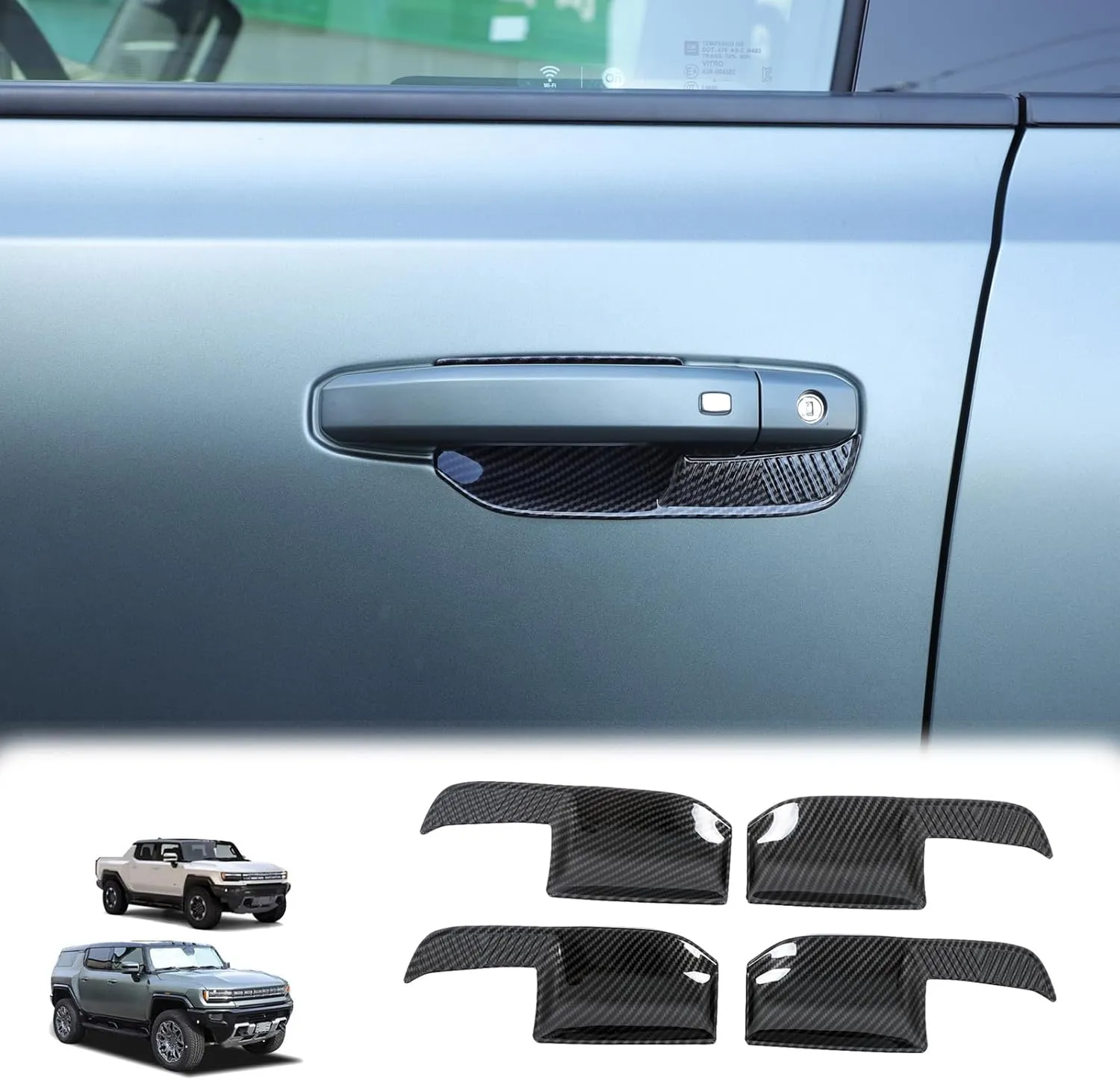 for Hummer EV Accessories Car Door Handle Scratch Protectors ABS Carbon Fiber Car Door Handle Bowl Sticker Handle Cup Paint Guard Cover for Hummer EV Pickup SUV 2024 2025 (Carbon Fiber Style)