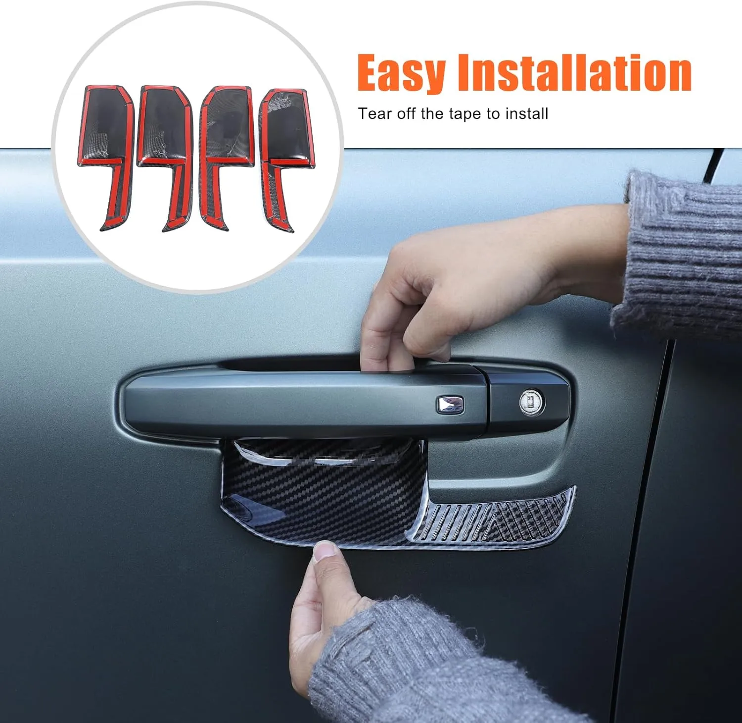 for Hummer EV Accessories Car Door Handle Scratch Protectors ABS Carbon Fiber Car Door Handle Bowl Sticker Handle Cup Paint Guard Cover for Hummer EV Pickup SUV 2024 2025 (Carbon Fiber Style)