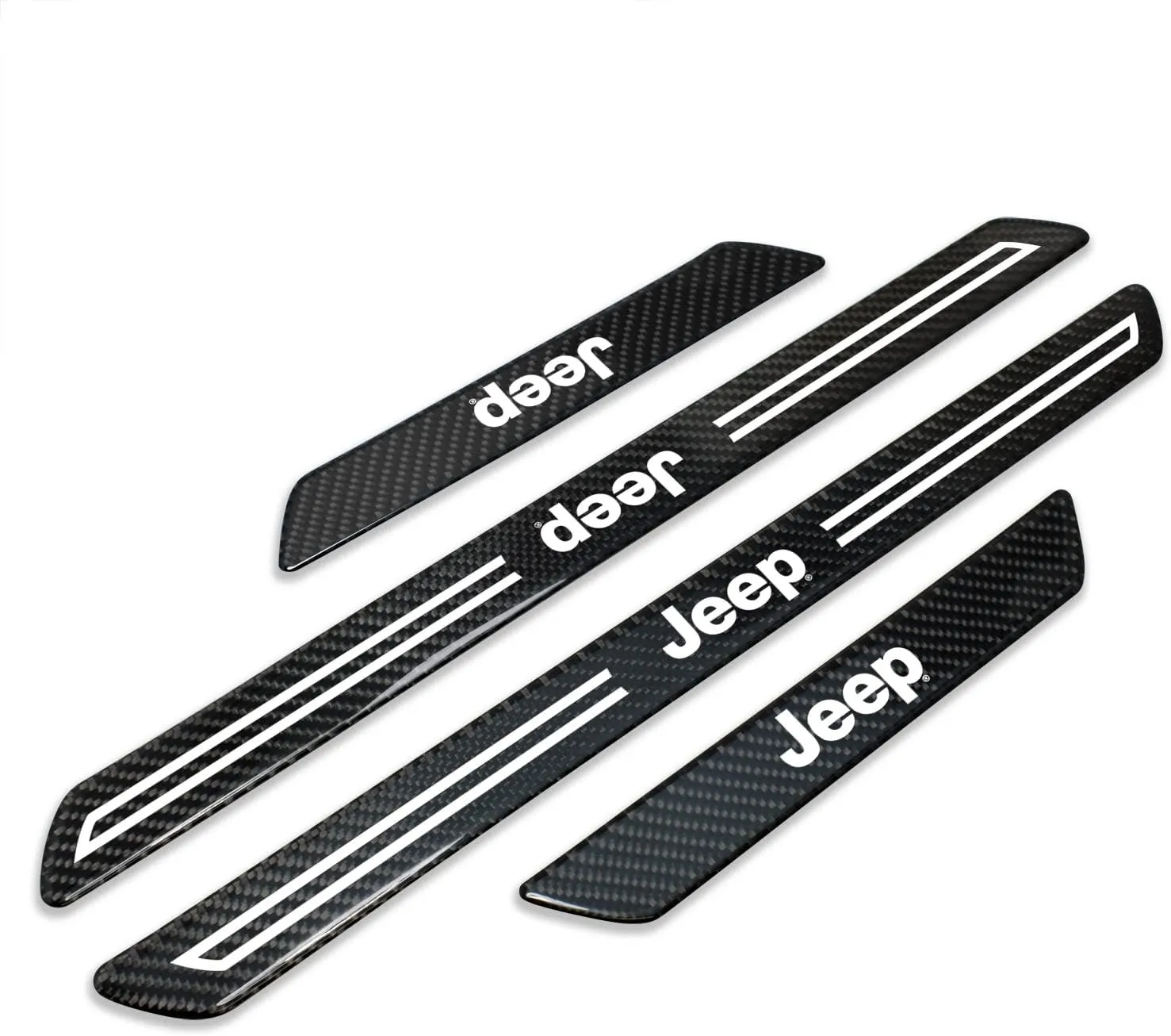 for Jeep Black Real Carbon Fiber Universal Car Door Sill Step Protector Kick Plates a Set of 4