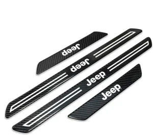 for Jeep Black Real Carbon Fiber Universal Car Door Sill Step Protector Kick Plates a Set of 4