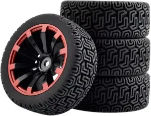 for WLtoys 144001 1/18 1/16 1/10 Car Tyre 4-Pack RC Car Rubber Tires Wheels Rims 12mm Hex Hub Black White Yellow Red Black Red Green RC Car Repair Kit(Black Red)
