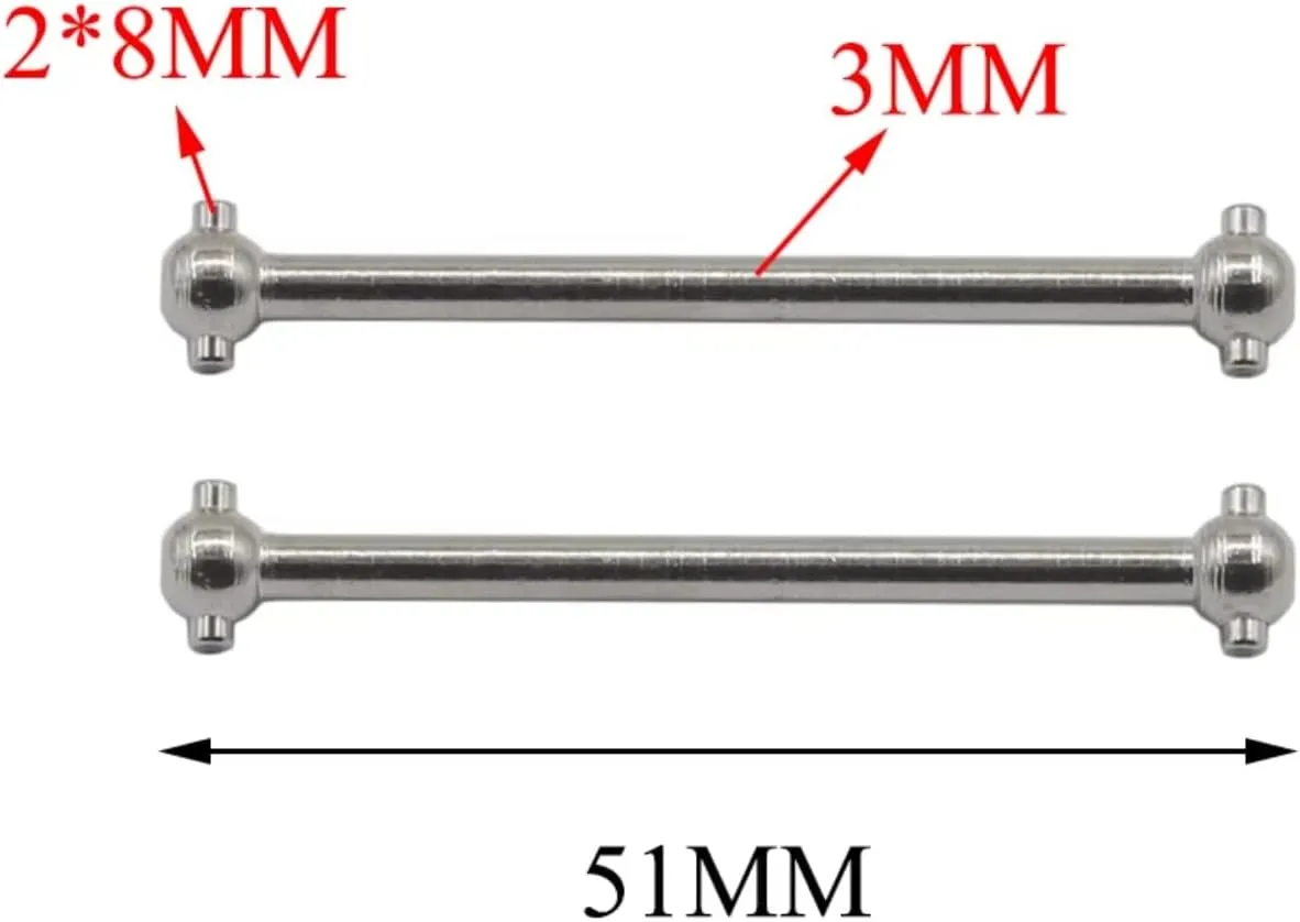 for WLtoys A979 A949 A959 A969 K929 for Himoto E18 Spino for HSP 1/18 4Pcs Stainless Steel Dogbone 51MM RC Car Upgrade Parts RC Car Accessories(Silver)
