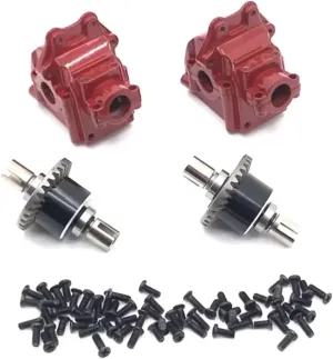 for WLtoys for 144010 144001 144002 1/14 124016 124017 124018 124019 124010 1/12 Upgrade Parts Accessories Metal Gearbox and Metal Differential RC Upgrade Parts(Red)