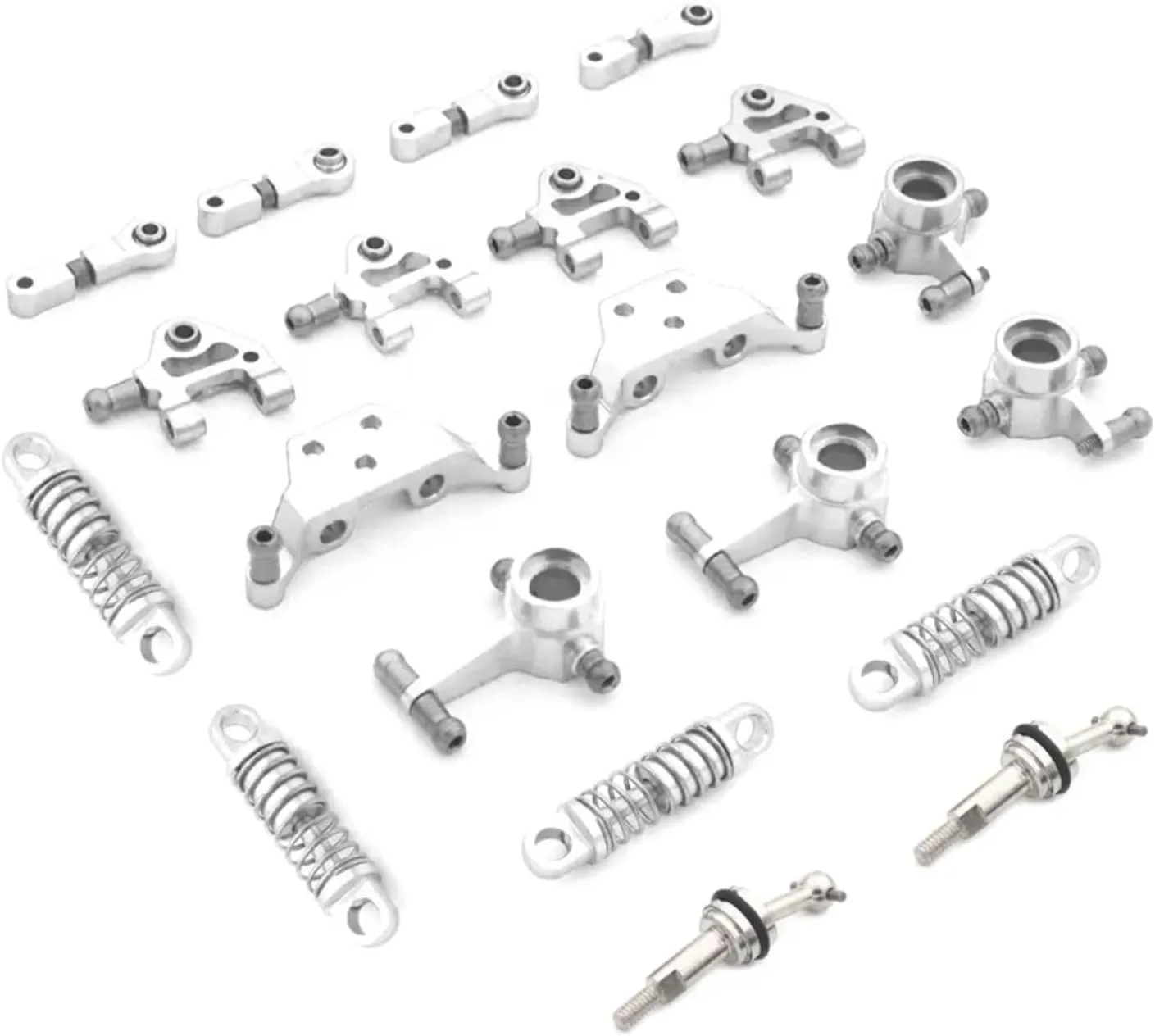 for Wltoys P929 P939 K979 K989 K999 K969 1/28 1 Set Shock Absorber Metal CVD Steering Cup for Swing Arm Complete Set RC Car Parts RC Car DIY Parts(Silver,Set 7)