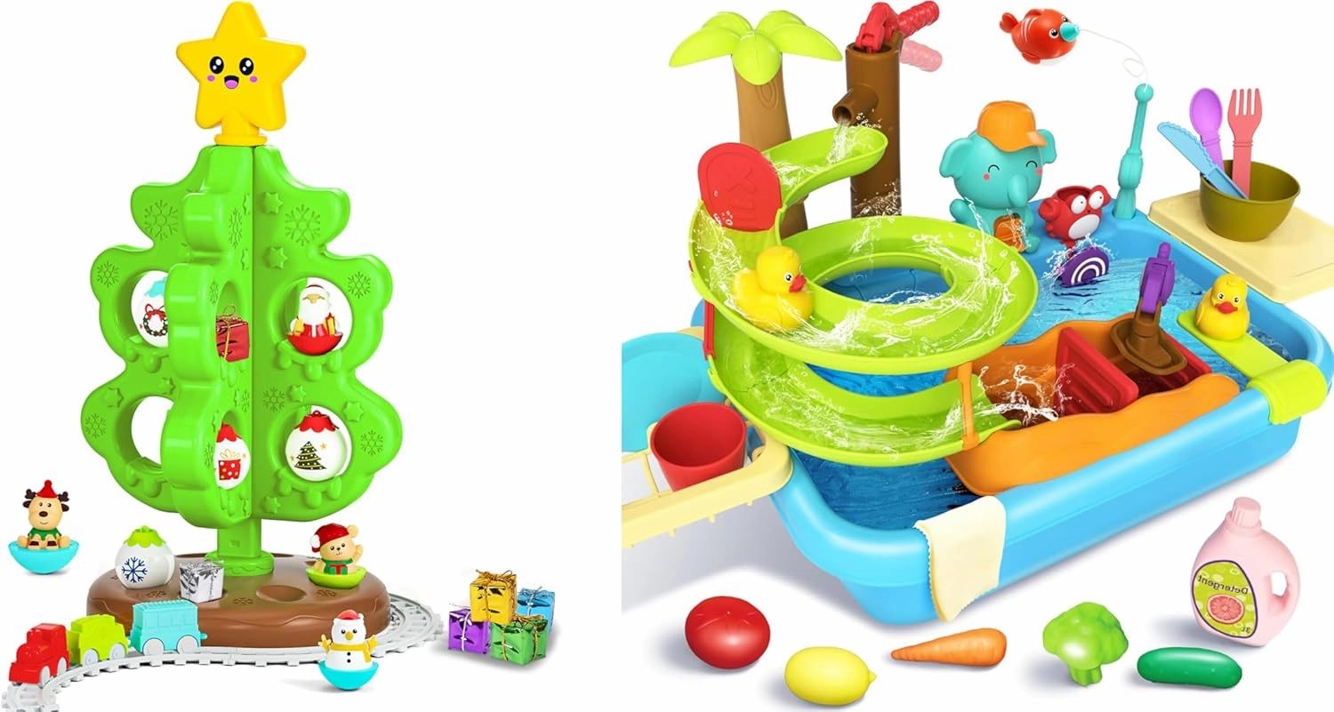 for Kids and Toddlers, My First Christmas Tree with Mini Train Set and 4 in 1 Kitchen Sink Toy