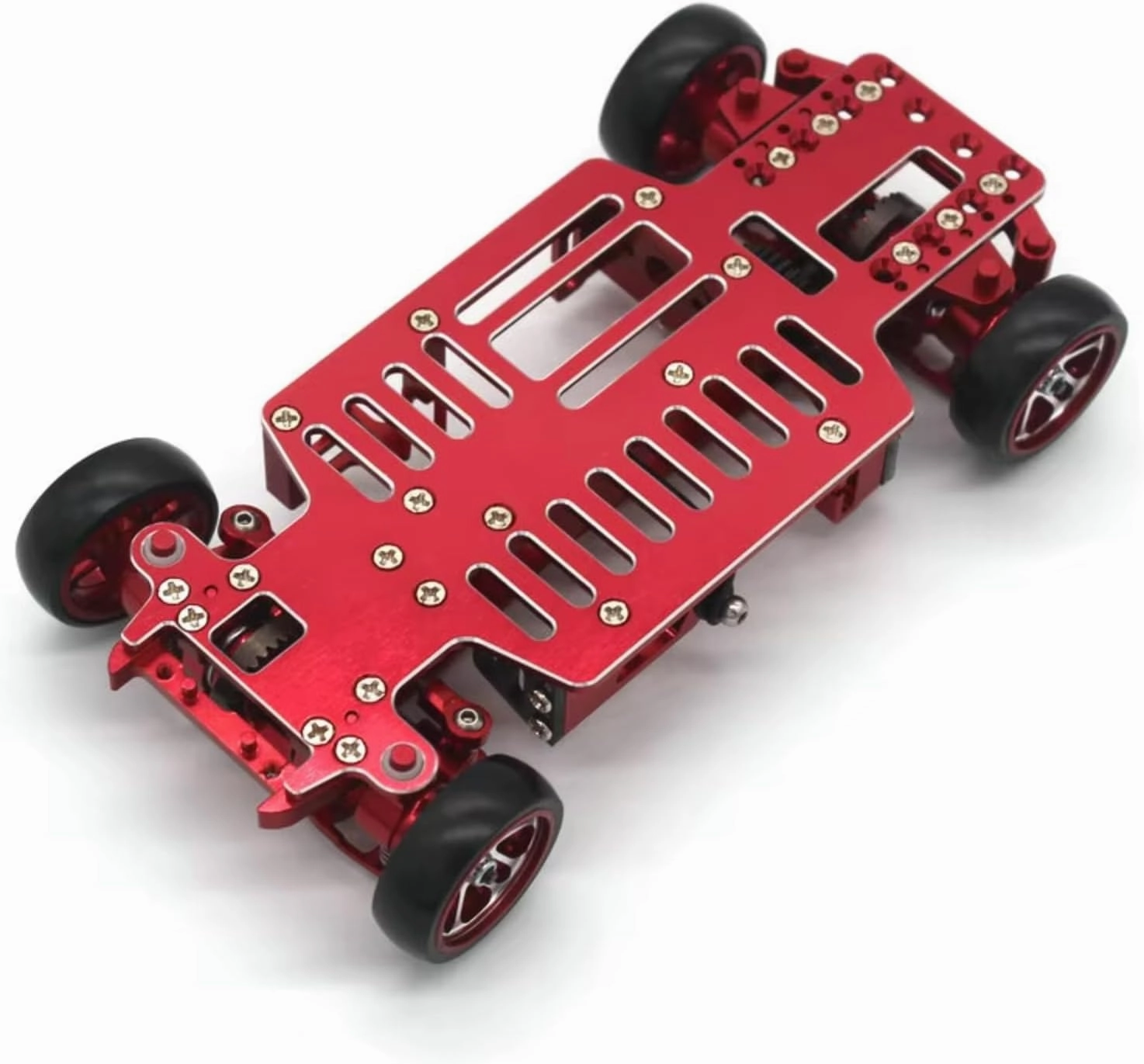 for Mini-q Q8 1/28 Frame Drift for Racing DIY Assembly Frame RC Remote Control Car Metal Upgrade Accessories RC Car DIY Parts(Red)