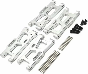 for Wltoys 144001 144010 144016 144018 124007 124008 124016 124018 124019 Metal Front and Rear Suspension Arm RC Car Upgrade Parts Replacement RC Car DIY Parts(Silver)