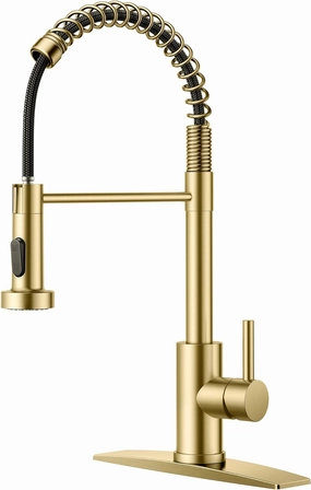 FORIOUS Gold Kitchen Faucet with Pull Down Sprayer, Stainless Steel Commercial Single Handle Classic Spring Pull Out Sink Faucet for Farmhouse Camper Laundry Utility Room
