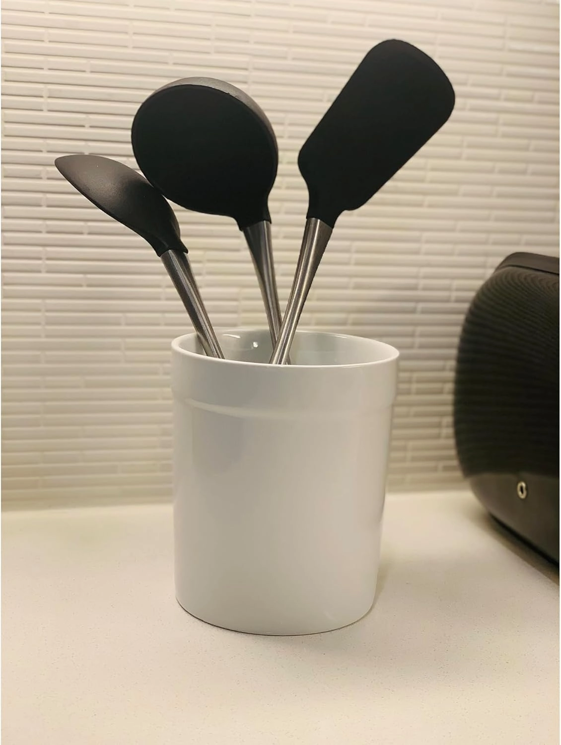 Fox Run Utensil Holder, White Stoneware