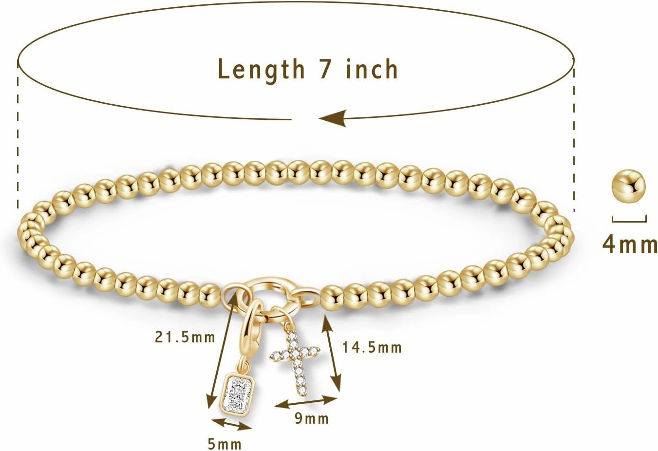 Free bird Cross Birthstone Bracelet | Dainty 14K Gold Plated Cross Charm Bracelet for Women | Stretchable Elastic Gold Beaded Bracelet | Stackable Trendy Birthstone Bracelet | Jewelry Gifts for Women