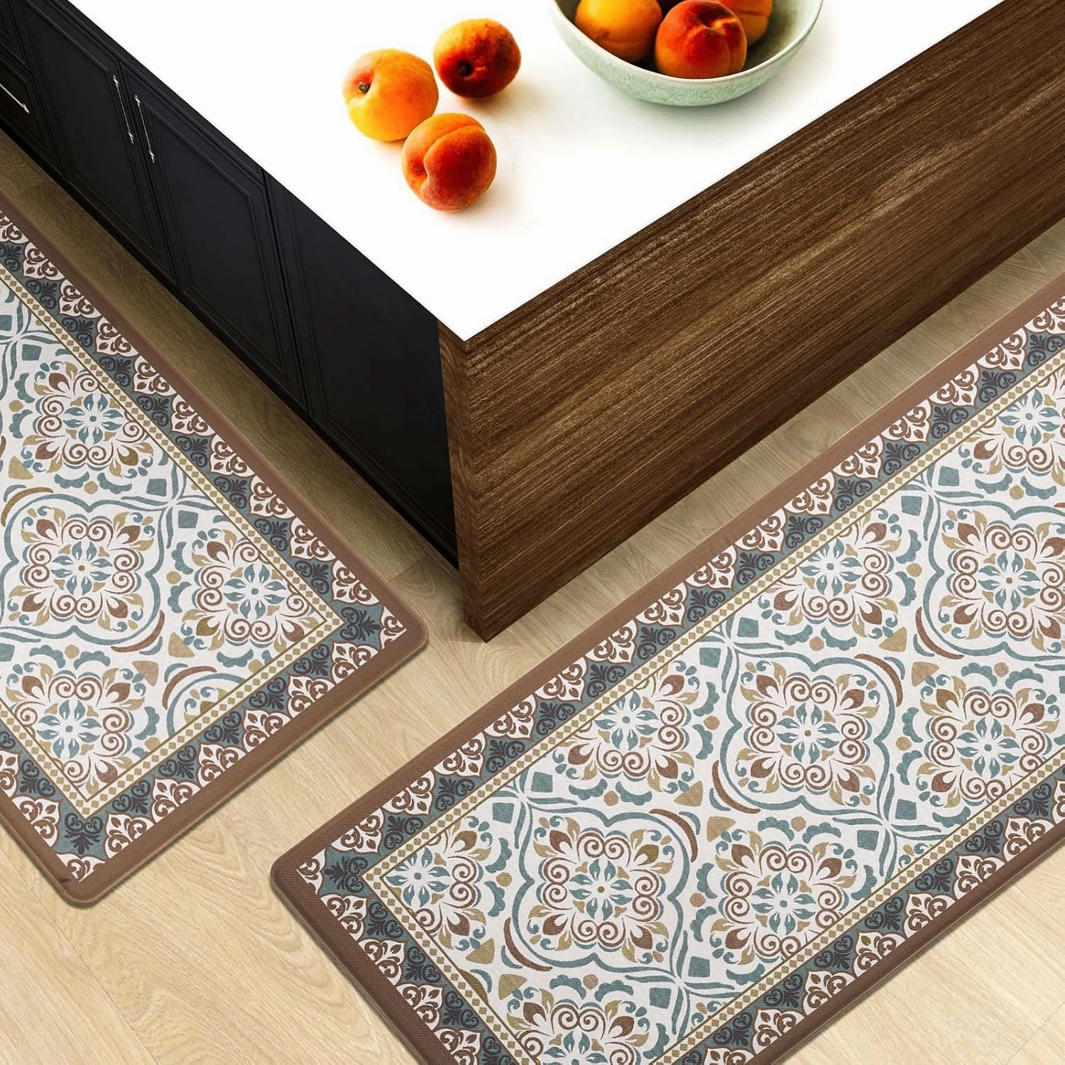 FRESHMINT Anti Fatigue Kitchen Mats for Floor 2 Piece Set, Waterproof & Non-Skid Moroccan Tile Kitchen Rugs, Cushioned Kitchen Mat for Standing Washable Comfort Desk Kitchen Runners, 17x30 17x47