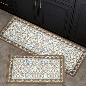 FRESHMINT Anti Fatigue Kitchen Mats for Floor 2 Piece Set, Waterproof & Non-Skid Moroccan Tile Kitchen Rugs, Cushioned Kitchen Mat for Standing Washable Comfort Desk Kitchen Runners, 17x30 17x47