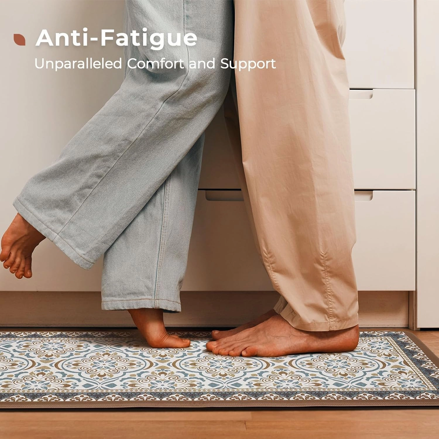 FRESHMINT Anti Fatigue Kitchen Mats for Floor 2 Piece Set, Waterproof & Non-Skid Moroccan Tile Kitchen Rugs, Cushioned Kitchen Mat for Standing Washable Comfort Desk Kitchen Runners, 17x30 17x47