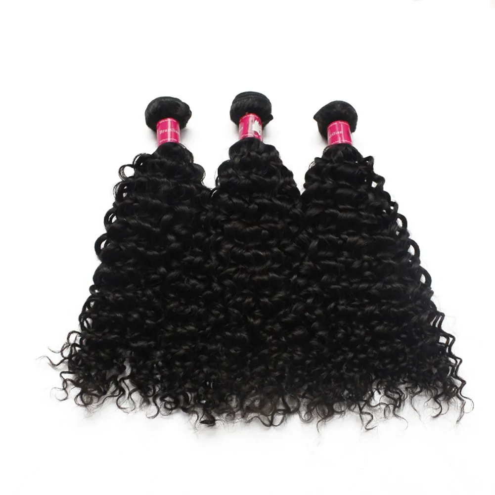 Full Bundle 9A Hair Virgin Brazilian Curly Wave Hair Weft 4pcs/Lot Mixed Lengths 16 18 20 22 Inch 1B Natural Black Soft Unprocessed Hair Weave Free Tangle