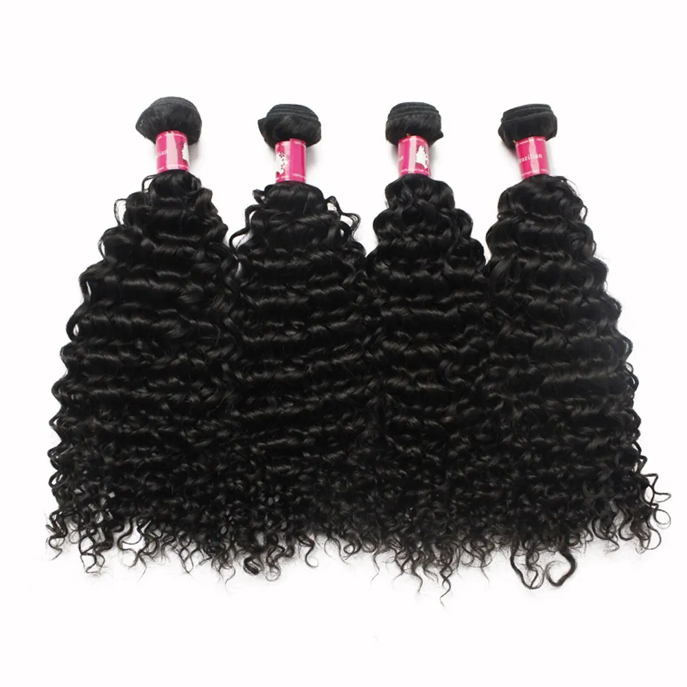 Full Bundle 9A Hair Virgin Brazilian Curly Wave Hair Weft 4pcs/Lot Mixed Lengths 16 18 20 22 Inch 1B Natural Black Soft Unprocessed Hair Weave Free Tangle