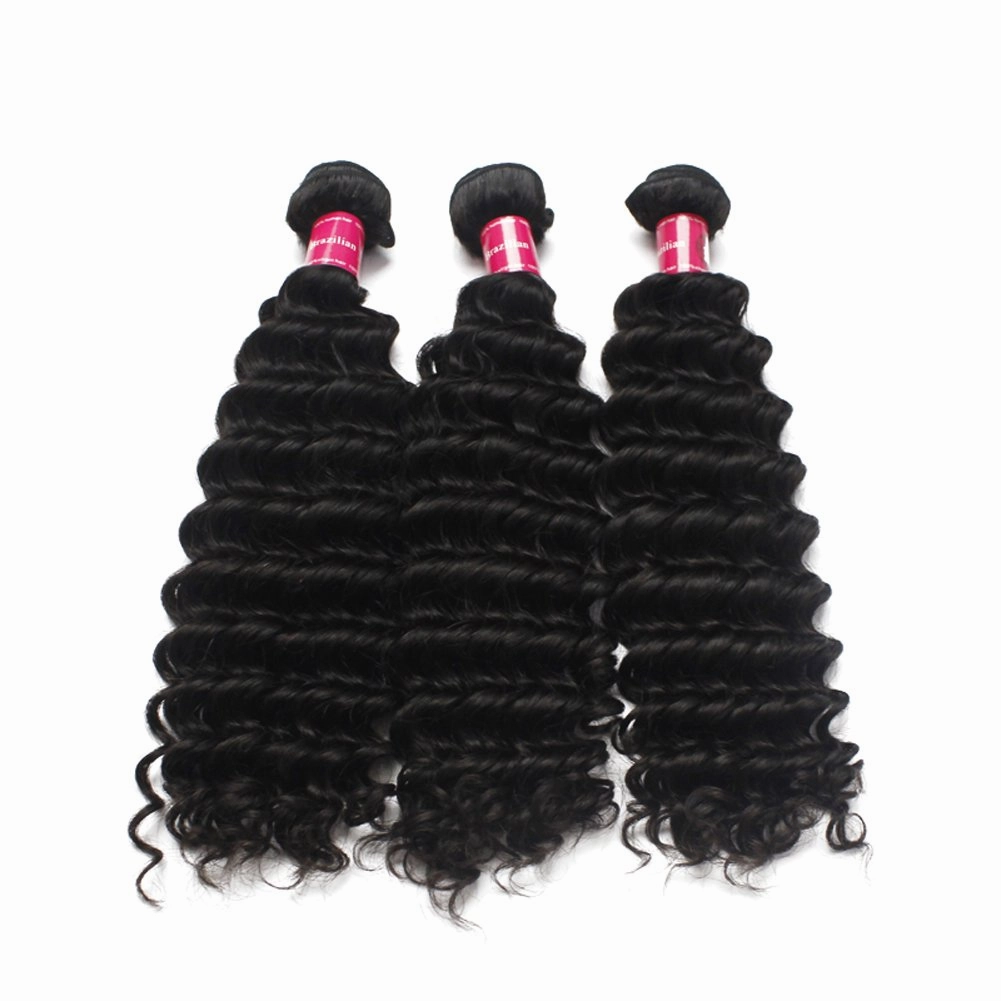 Full Bundle 9A Hair Virgin Brazilian Deep Wave Hair Weft 4pcs/Lot Mixed Lengths 16 18 20 22 Inch 1B Natural Black Soft Unprocessed Hair Weave Free Tangle