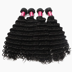 Full Bundle 9A Hair Virgin Brazilian Deep Wave Hair Weft 4pcs/Lot Mixed Lengths 16 18 20 22 Inch 1B Natural Black Soft Unprocessed Hair Weave Free Tangle