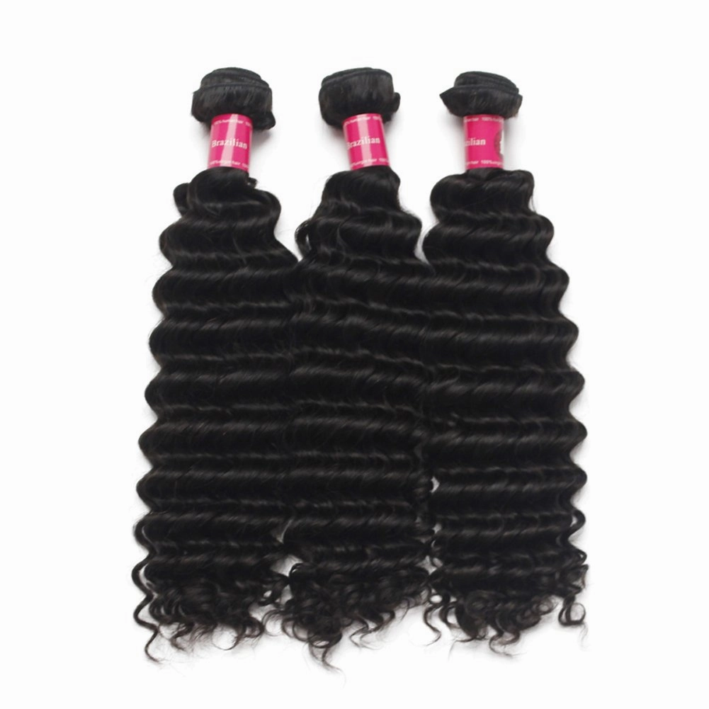 Full Bundle 9A Hair Virgin Brazilian Deep Wave Hair Weft 4pcs/Lot Mixed Lengths 16 18 20 22 Inch 1B Natural Black Soft Unprocessed Hair Weave Free Tangle