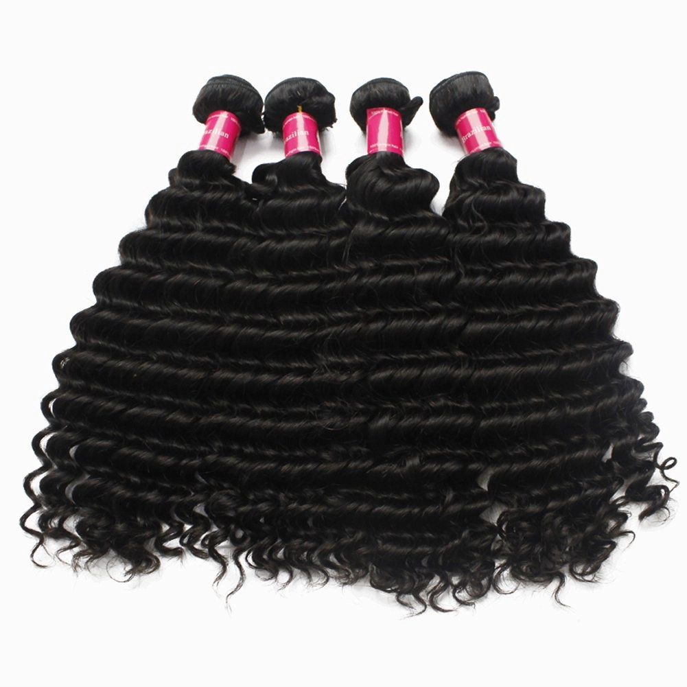Full Bundle 9A Hair Virgin Brazilian Deep Wave Hair Weft 4pcs/Lot Mixed Lengths 16 18 20 22 Inch 1B Natural Black Soft Unprocessed Hair Weave Free Tangle