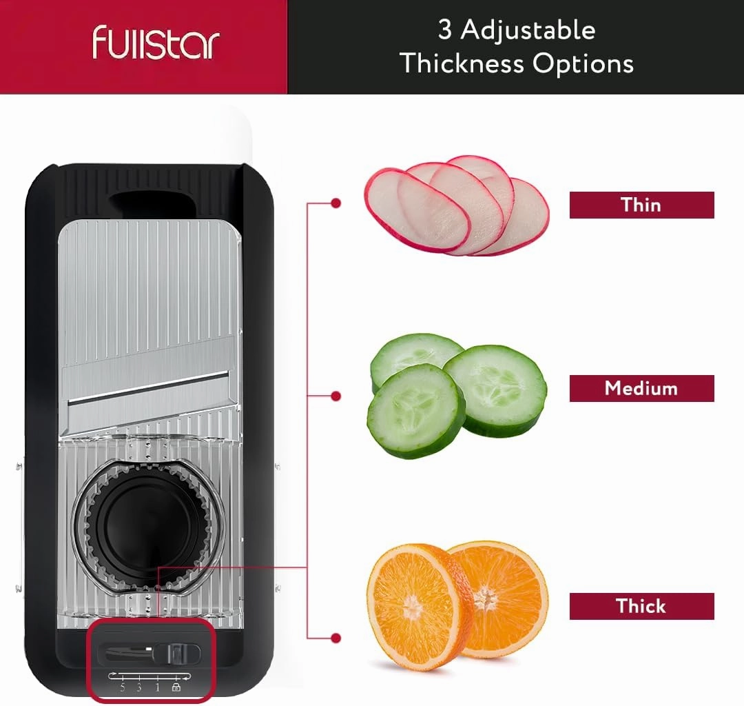 Fullstar All-in-1 Vegetable Chopper and Mandoline Slicer for Kitchen - Cheese Grater, French Fry Cutter, Cheese Slicer - Bonus Handheld Spiralizer Included (6 in 1, Stainless Steel)