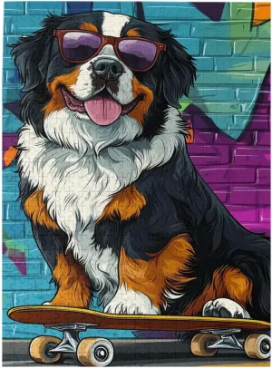 Fun Jigsaw Puzzle 1000 Pieces for Adults Skateboarding Dog Wooden Puzzle,Fun Challenging Animal Cute Pet Artwork,Great for Relaxation and Display for Puzzle Lovers 29.5 x 20 in