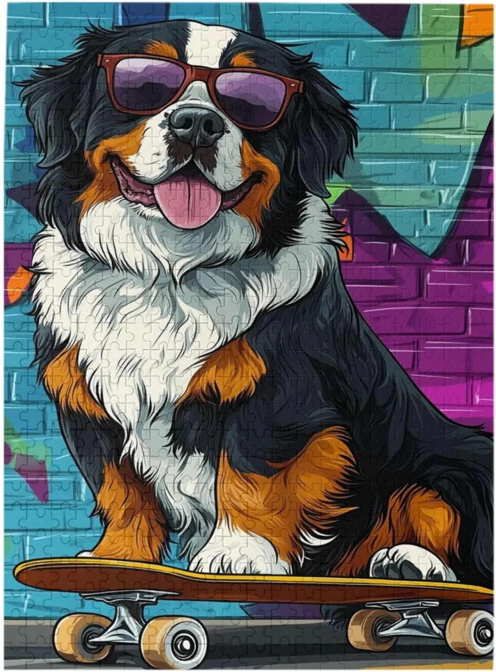 Fun Jigsaw Puzzle 1000 Pieces for Adults Skateboarding Dog Wooden Puzzle,Fun Challenging Animal Cute Pet Artwork,Great for Relaxation and Display for Puzzle Lovers 29.5 x 20 in