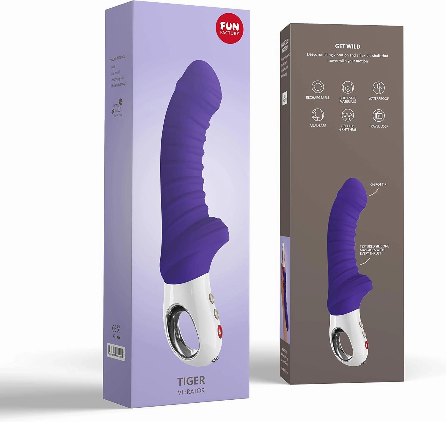 FUN FACTORY Adult Toys | G5 Series Silicone Dildo Rechargeable Vibrator | Luxury Sex Toys for Women and Sex Toys for Men (Tiger Violet)