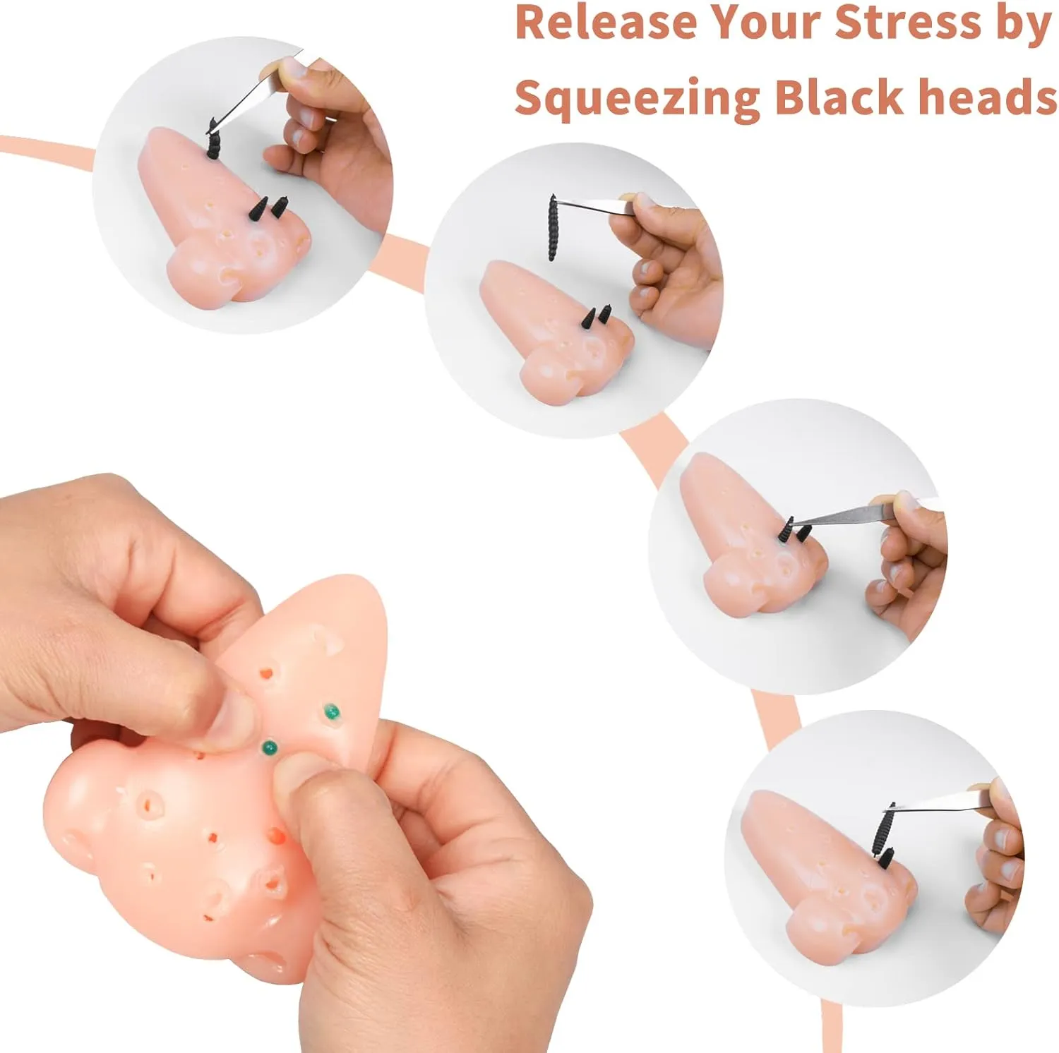 Funny Pimple Popping Stress Relief Toy Set Squeeze Out Blackheads in Nose to Relieve Stress Novelty Toys Gifts