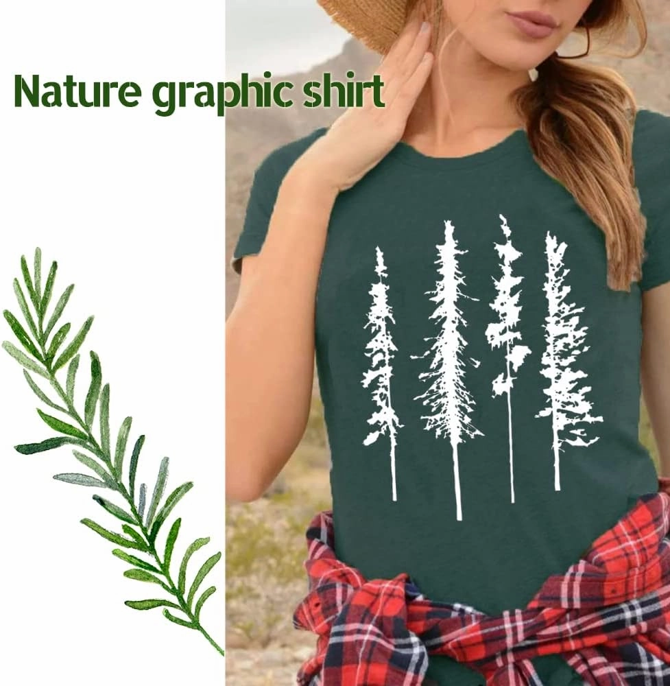 Funny Graphic Women Skinny Pine Tree Shirt Summer Hiking Camping Athletic Tees Nature Casual Comfy Clothes