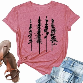 Funny Graphic Women Skinny Pine Tree Shirt Summer Hiking Camping Athletic Tees Nature Casual Comfy Clothes