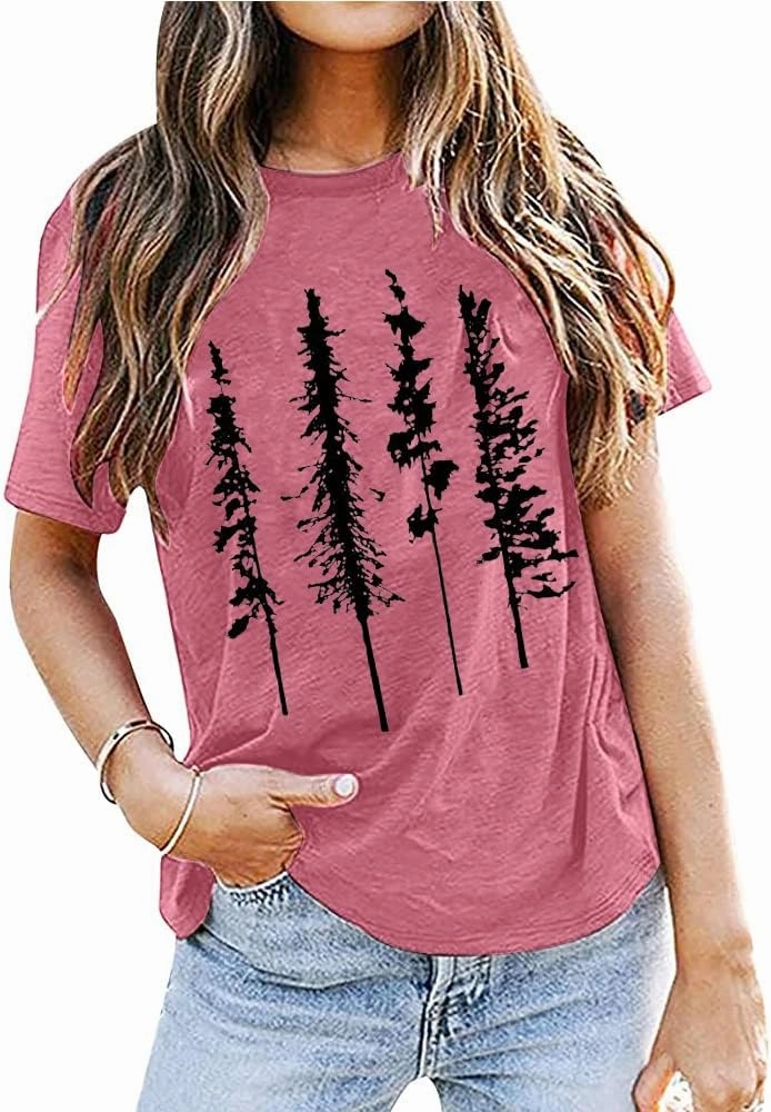 Funny Graphic Women Skinny Pine Tree Shirt Summer Hiking Camping Athletic Tees Nature Casual Comfy Clothes