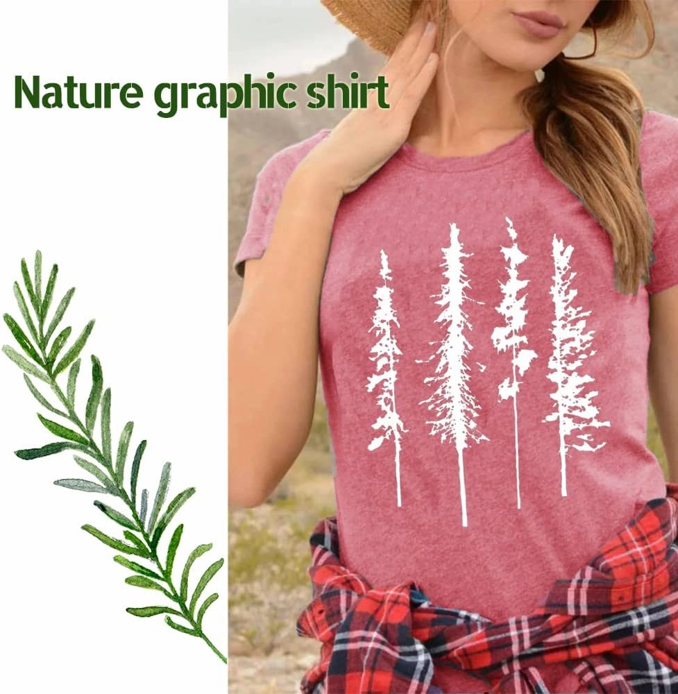 Funny Graphic Women Skinny Pine Tree Shirt Summer Hiking Camping Athletic Tees Nature Casual Comfy Clothes