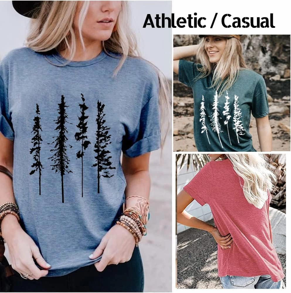 Funny Graphic Women Skinny Pine Tree Shirt Summer Hiking Camping Athletic Tees Nature Casual Comfy Clothes