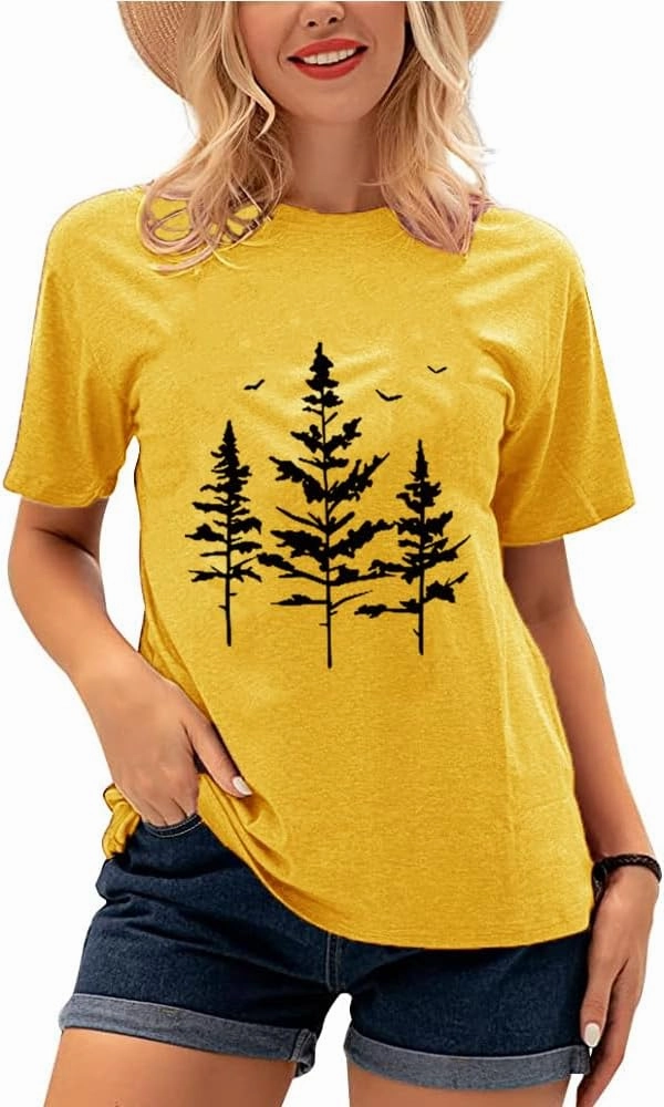 Funny Graphic Women Skinny Pine Tree Shirt Summer Hiking Camping Athletic Tees Nature Casual Comfy Clothes