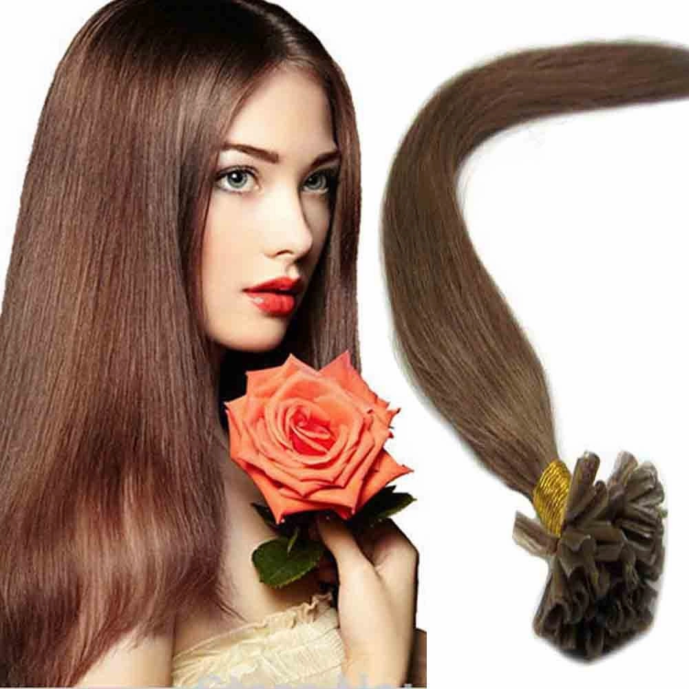 Fushion Keratin Pre Bonded U Nail Tip Remy Human Hair Extensions 100S (20''0.5g/s, #10 Ash Brown)