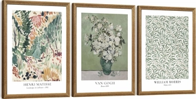 FWAHREN 3 Piece Framed Vintage Botanical Floral Canvas Wall Art Set, Matisse Van Gogh William Morris Paintings, Large Pictures Prints Wall Decor for Living Room Bedroom Bathroom Office, 12x16in