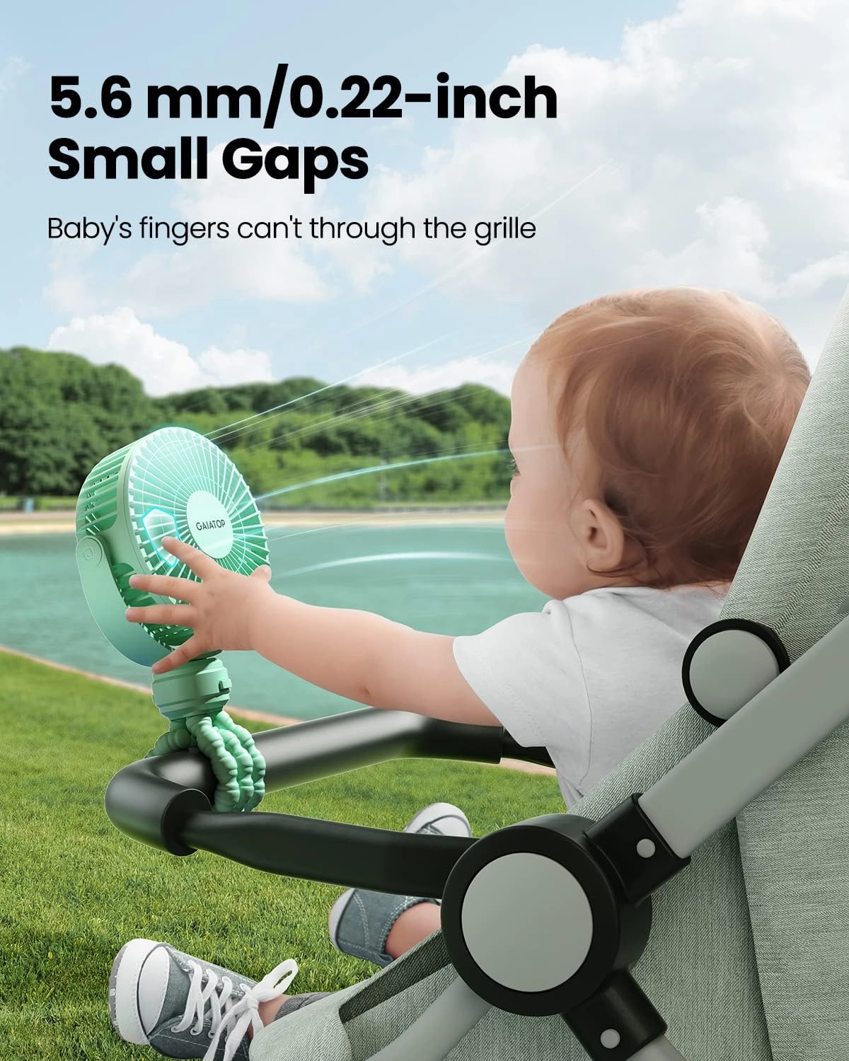 Gaiatop Mini Portable Stroller Fan, Battery Operated Small Clip on, Detachable 3 Speed Rechargeable, 360° Rotate Flexible Tripod Better Cooling for Car Seat Crib Treadmill Travel Green