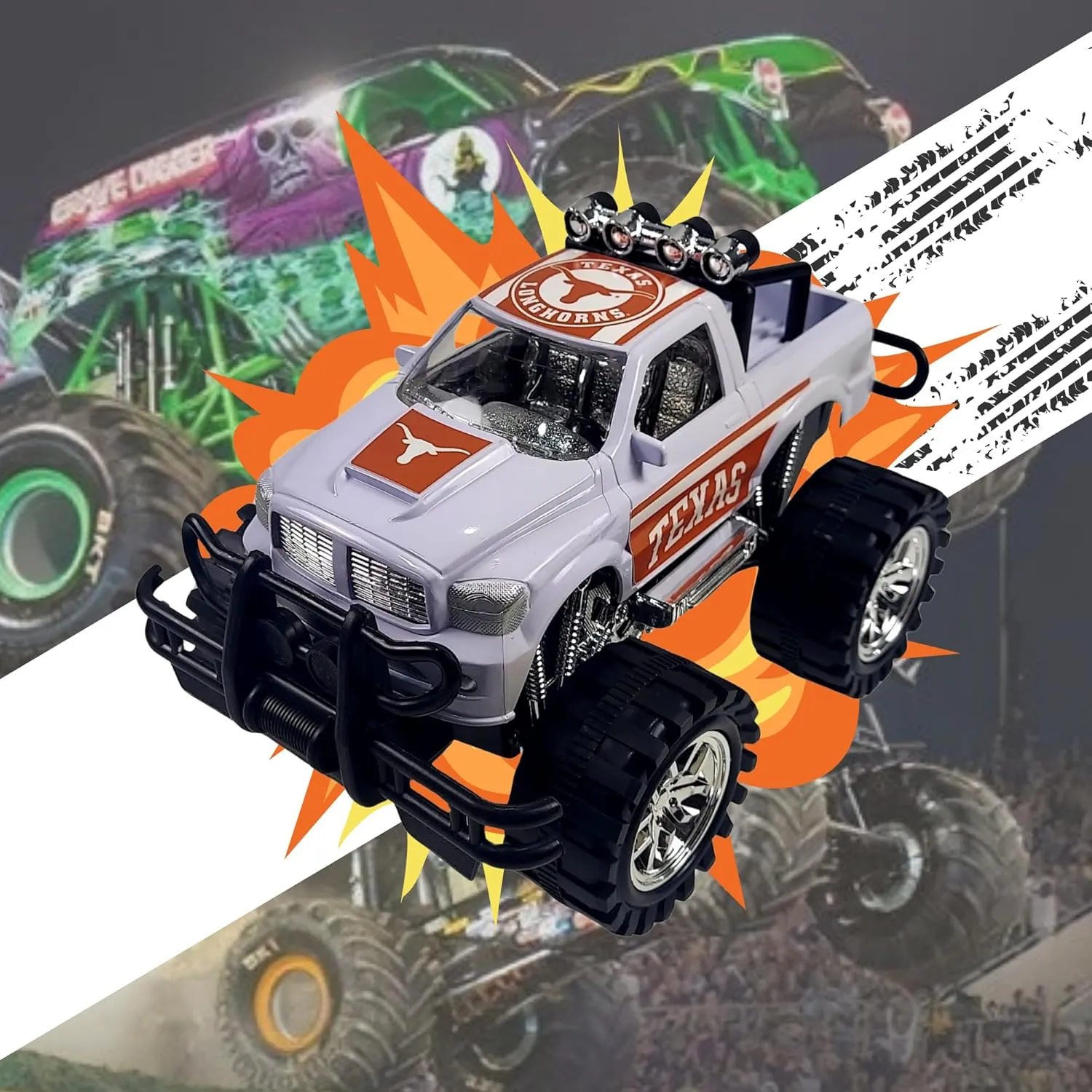 Game Day Outfitters Texas Longhorns Monster Truck Push and Go, Friction Powered | Officially Licensed Logo Toy Truck 1:18 Scale Truck | for NCAA Fans, Boys, Kids