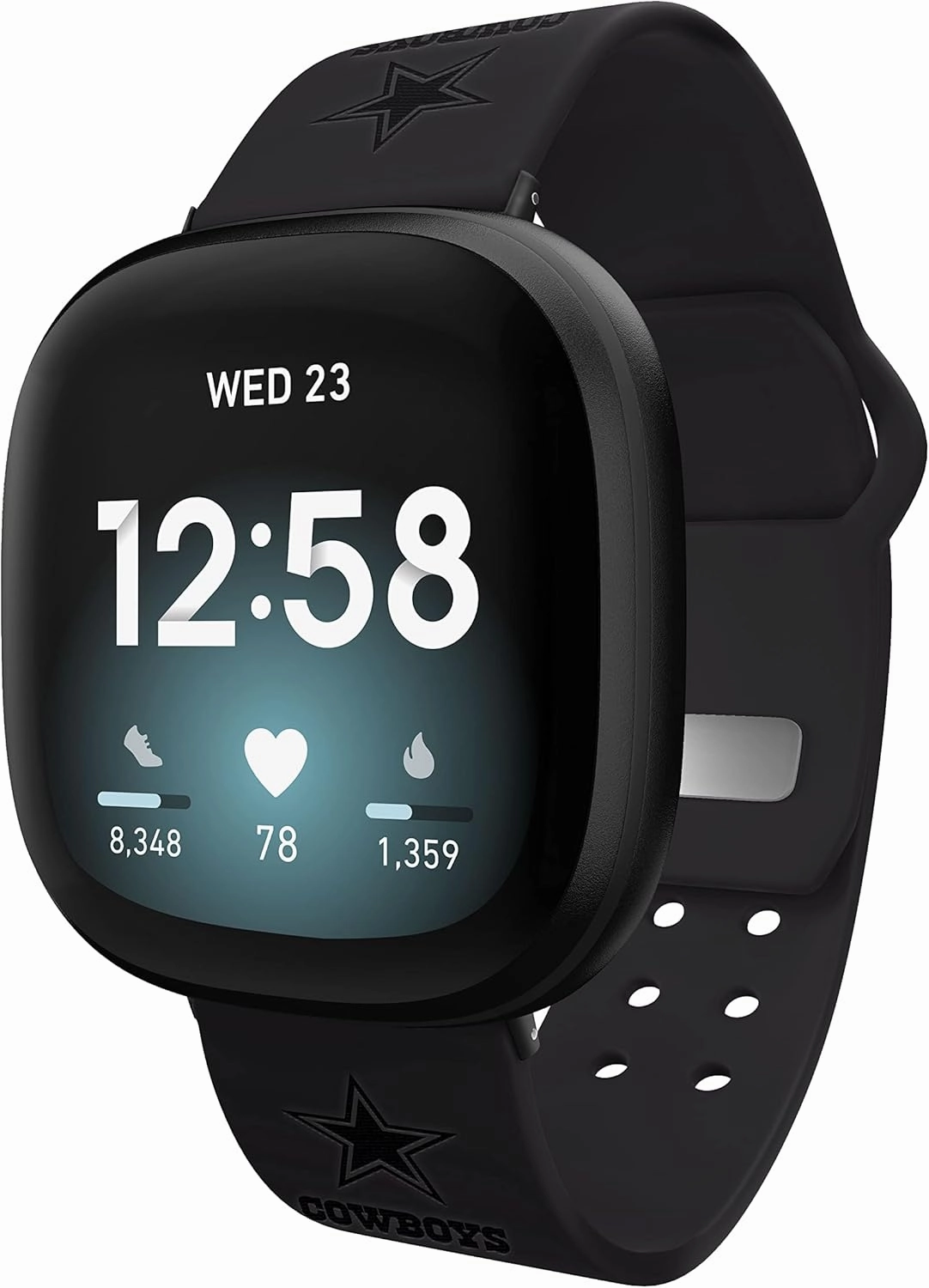 Game Time Dallas Cowboys Engraved Silicone Sport Watch Band Compatible with Fitbit Versa 3 and Sense Navy