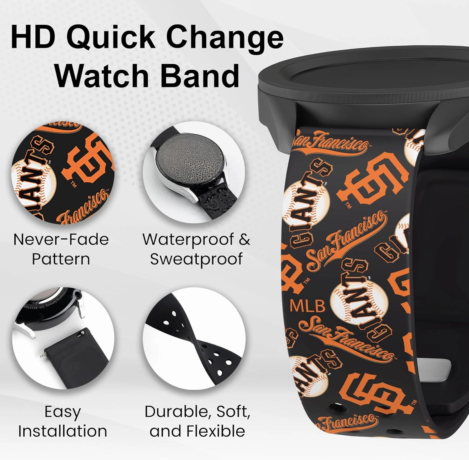 Game Time San Francisco Giants Quick Change HD Watch Band Compatible with Samsung and More
