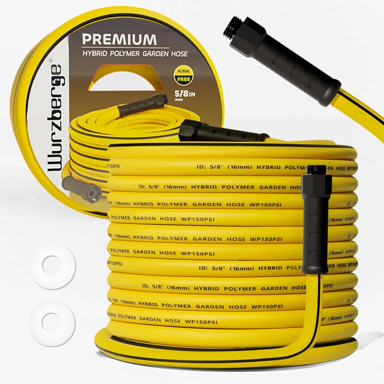 Garden Hose 100 ft, Flexible Water Hose with 5/8" Inner Diameter, Lightweight Hybrid Rubber Hose, 3/4" Leak-Resistant Aluminum Fittings, High Flow for Yard & Garden Use