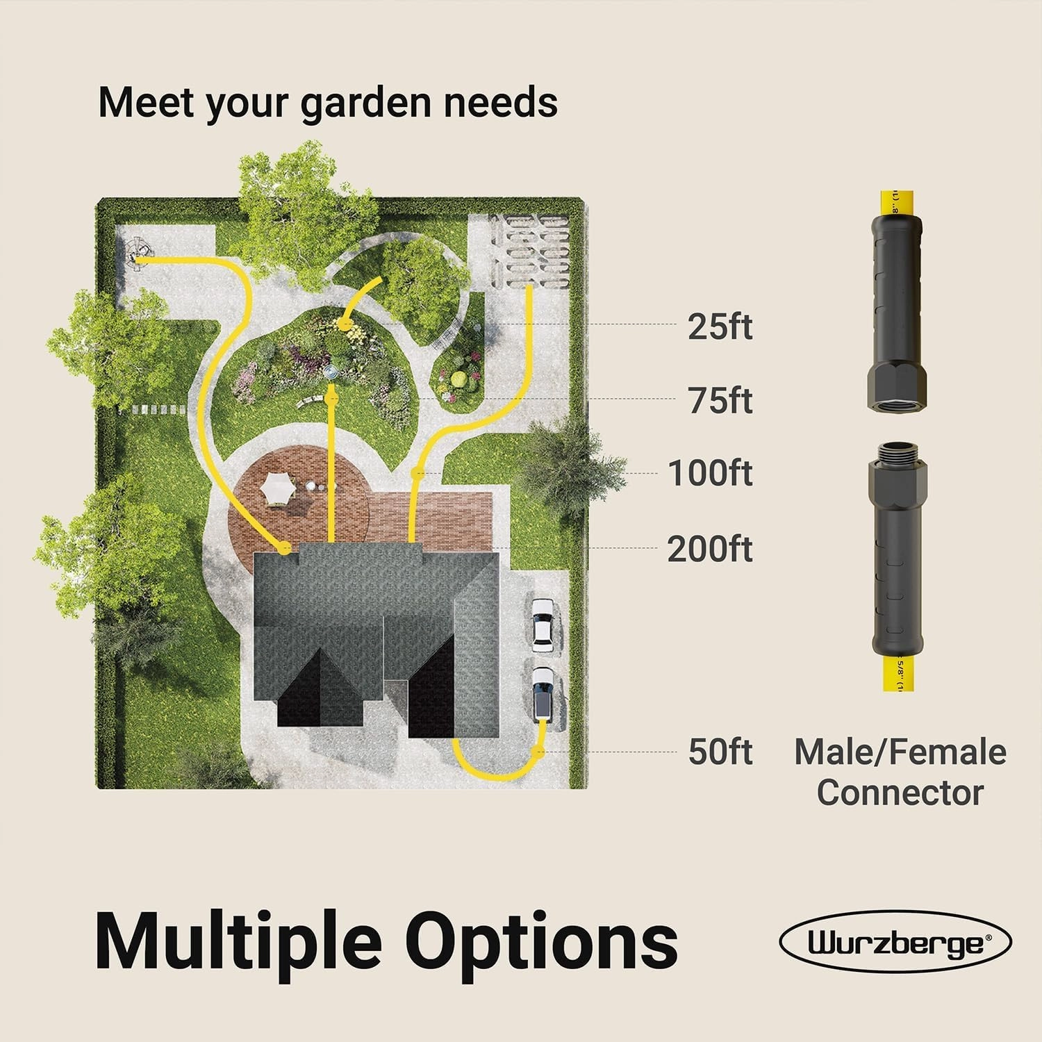 Garden Hose 100 ft, Flexible Water Hose with 5/8" Inner Diameter, Lightweight Hybrid Rubber Hose, 3/4" Leak-Resistant Aluminum Fittings, High Flow for Yard & Garden Use