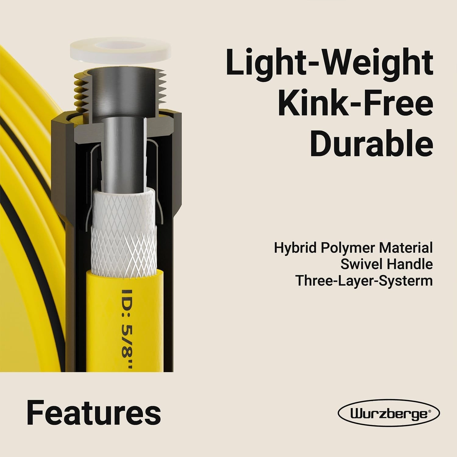 Garden Hose 100 ft, Flexible Water Hose with 5/8" Inner Diameter, Lightweight Hybrid Rubber Hose, 3/4" Leak-Resistant Aluminum Fittings, High Flow for Yard & Garden Use